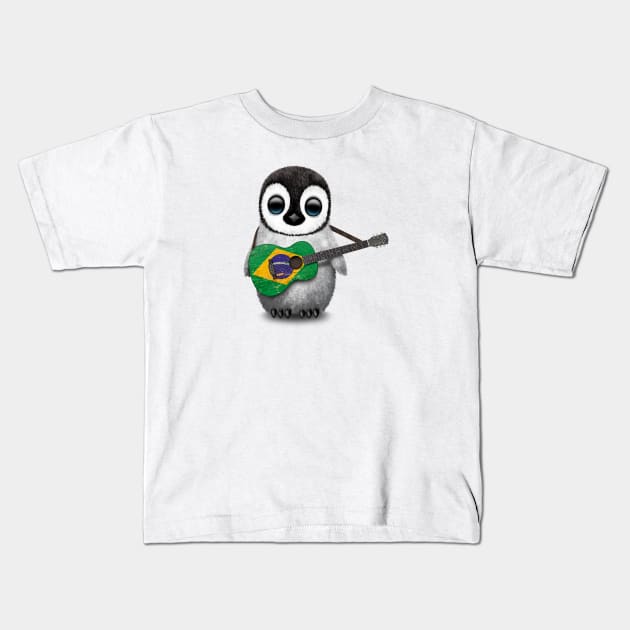 Baby Penguin Playing Brazilian Flag Guitar Kids T-Shirt by jeffbartels